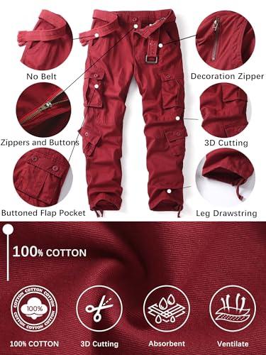 Men's Cargo Tactical Ripstop Casual Lightweight Baggy Military Combat M65 Work Pants with 8 Pockets(No Belt) 36 Red3