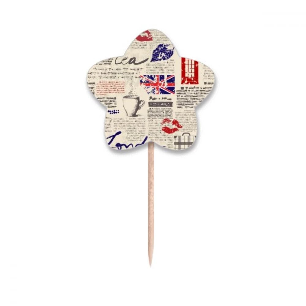 Cure-dents drapeaux étoiles et étiquettes cupcake en papier journal
