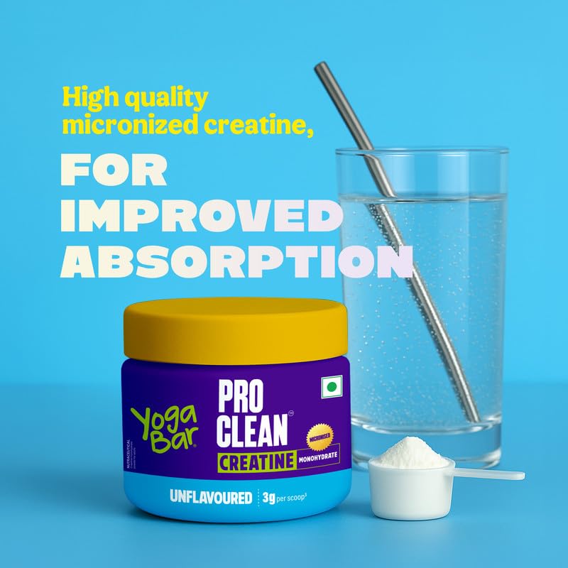 Image of Yoga Bar Pro Clean Creatine Monohydrate | Micronised | Unflavoured | 3g Per Scoop | 100g | Easy Mix Formula for Fitness and Strength Support