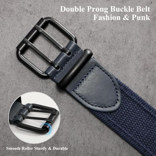 Image of WHIPPY Canvas Double Grommet Belt Unisex Casual Double Prong Belt for Men Women for Jeans Pants