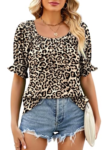 Image of WIHOLL Womens Short Sleeve Square Neck Summer Tops Dressy Casual Blouses Trendy Clothes 2026