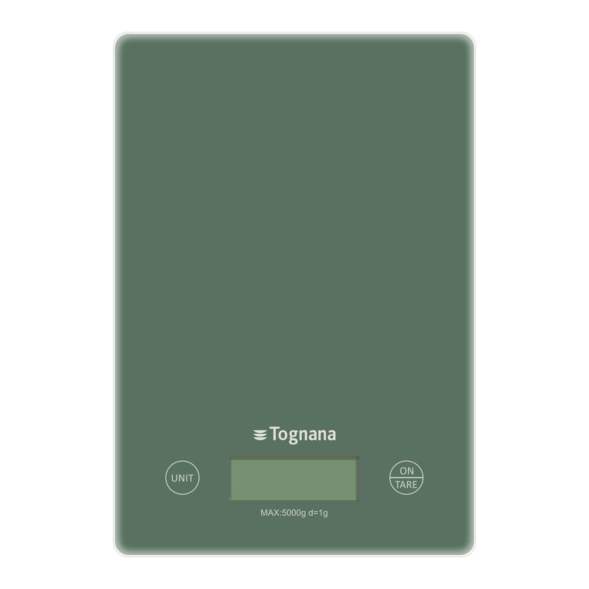 Tognana Iridea, Bilancia da Cucina con display LDC e tasti touch screen, verde salvia