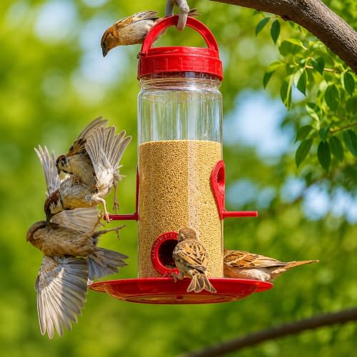 Image of Hanging Bird Feeder for Balcony & Garden 900ml Large Capacity Outdoor Food Feeder for Birds Red