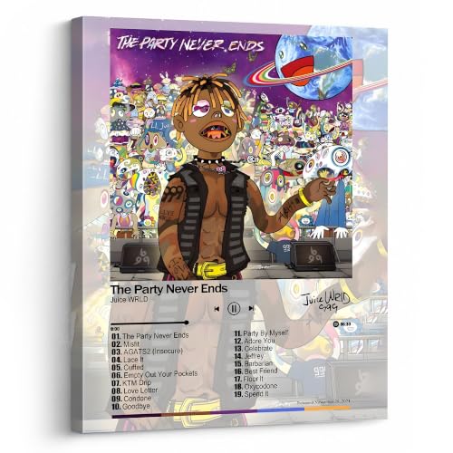 Image of Juice WRLD Canvas Wall Art, Rapper Collage Poster Print, Hip Hop Music Artwork for Bedroom Studio Gaming Room Decor, Vibrant Album Cover Picture Print Framed Music Wall Painting 11X14 inch