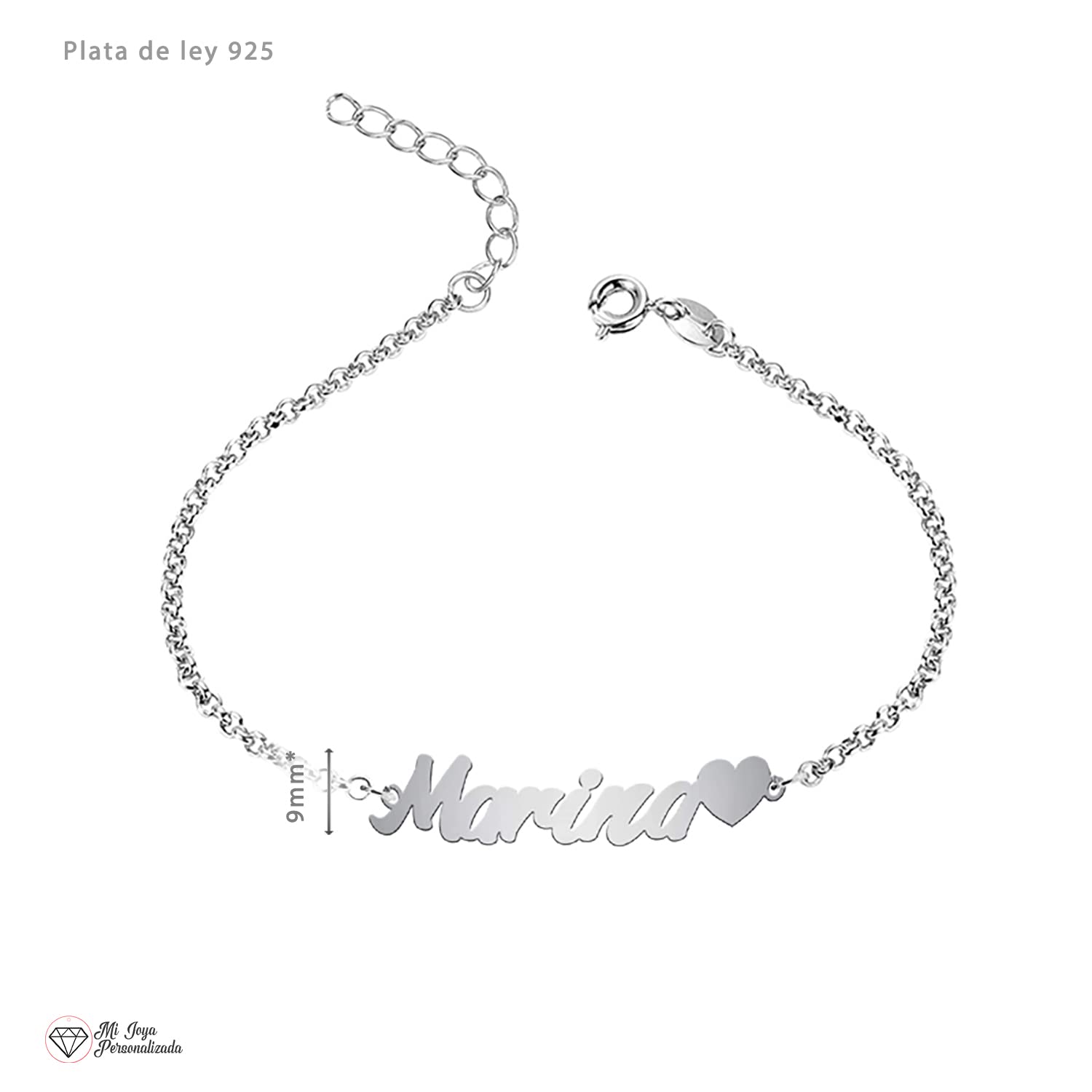 Tobillera PLATA DE LEY personalizada con nombre y corazón