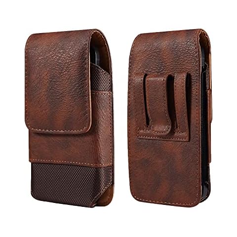 Cell Phone Belt Holder Pouch Case with Belt Clip Holster for iPhone 14, 14 Pro, 13 Pro, 13, 12 Pro, 12, 11, 11 Pro, XR, Galaxy S22, S21, S20, S10, S9, Note 10, A10e, A01, Pixel 5, 4, 4a 4G, 3 (Brown) Cover
