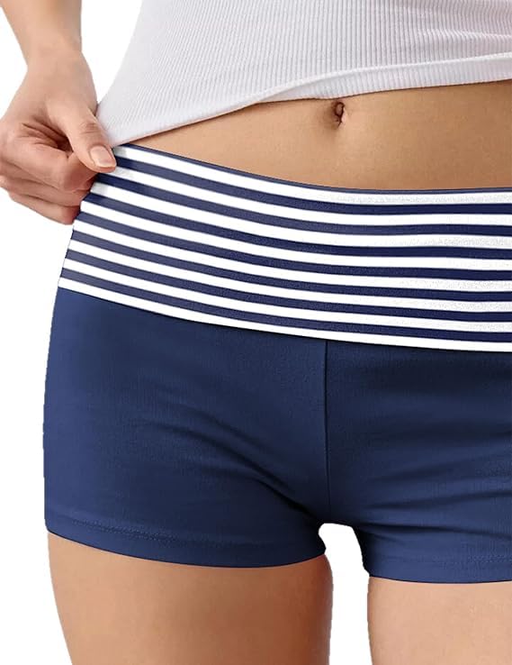 Image of Women Fold Over Lounge Shorts Low Waist Fitted Pajama Shorts Cute Sleep Pj Short Bottoms Roll Over Yoga Shorts