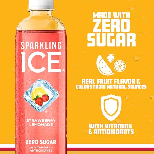 Image of Sparkling Ice, Strawberry Lemonade Sparkling Water, Zero Sugar Flavored Water, with Vitamins and Antioxidants, Low Calorie Beverage, 17 fl oz Bottles (Pack of 12)