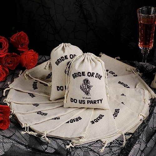 Boao 20 Pack Bag Gift Bags Bachelor Party Decorations Bride or Die Till Death Do Us Party Gothic Bachelorette Gift Bag with Drawstring Wedding Favors for Bachelorette