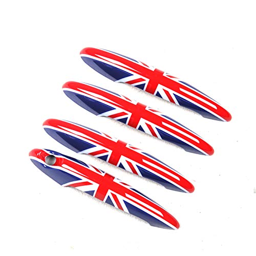 Red/Blue Union Jack UK Flag ABS Sticker Cover Trim Cap for Mini Cooper ONE S JCW R Series R60 Countryman R61 Paceman 2010-2016 (Door Handle with Key Hole 4 Pieces)