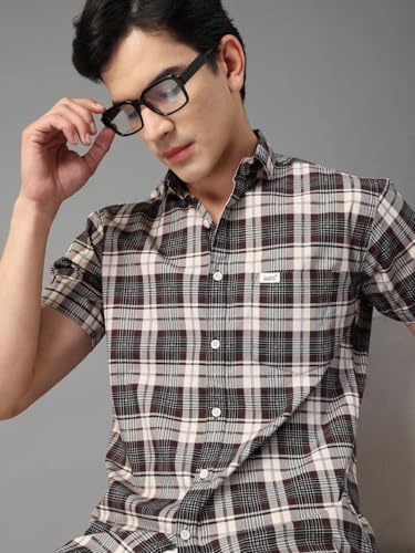 Image of Majestic Man Men's Slim Fit Premium Pure Cotton Plaid Check Half Sleeve Casual Shirt