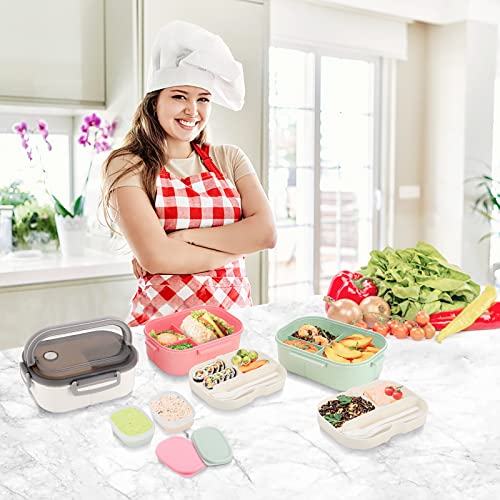 Bento Box,Bento Box Adult Lunch Box With Salad Dressing Container And Carrying Handle,Lunchbox Container For Toddler/Kid/Adults,1.3L-6Compartment&Utensils,Microwave/Dishwasher/Freezer Safe(Pink) #TOP6