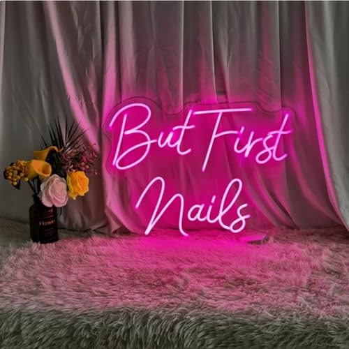 Image of But First Nails Neon Sign, Pink LED Wall Decor for Salon | LED Beauty Room Salon Nail Tech Decor Neon Signs Aesthetic Light Door Decorations,Girls Neon Signs Accessories Gift