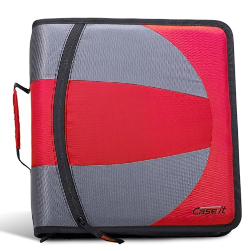 Case-it The Dual 2-in-1 Zipper Binder | Two 1.5-Inch D-Rings, 600 Sheet Capacity, Pencil Pouch & Multiple Pockets | School & Office Organizer with Shoulder Strap | Dual-101 Fire Engine Red