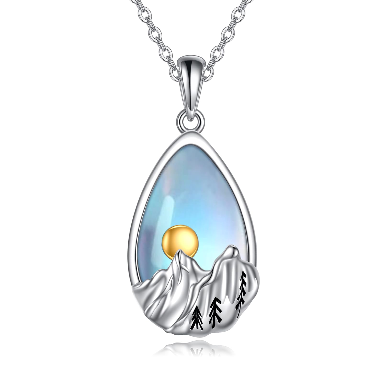 YAFEINI Mountain Necklace Sterling Silver Abalone Shell Mountain Pendant  Necklace Nature Jewellery Gift for Skiers, Hikers, Campers, Climbers - Main Image