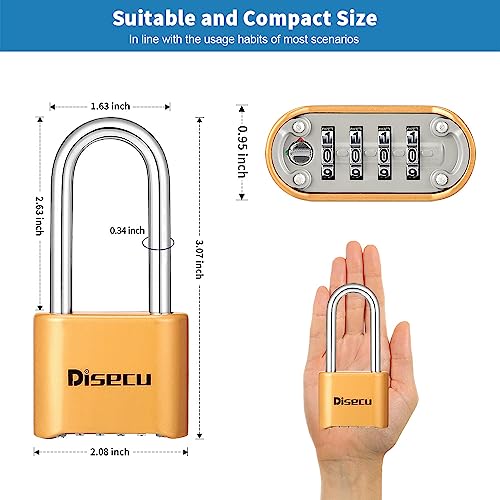 Image of 1 Pack disecu Heavy Duty 4 Digit Combination Lock, Anti-Error Feature, 2.5 Inch Long Shackle Outdoor Waterproof Padlock for School Gym Locker, Fence, Gate, Toolbox (Brass)