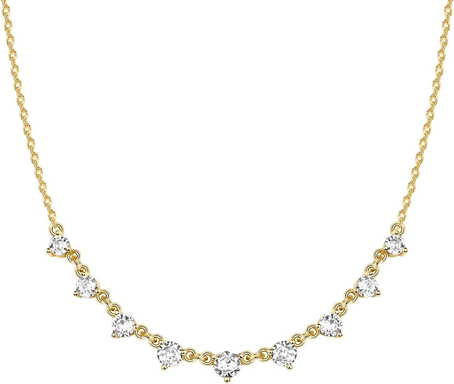 PAVOI 14K Gold Plated Station Necklace | Simulated Diamond BTY Necklace | Womens CZ Chain Necklace | Layering Necklaces