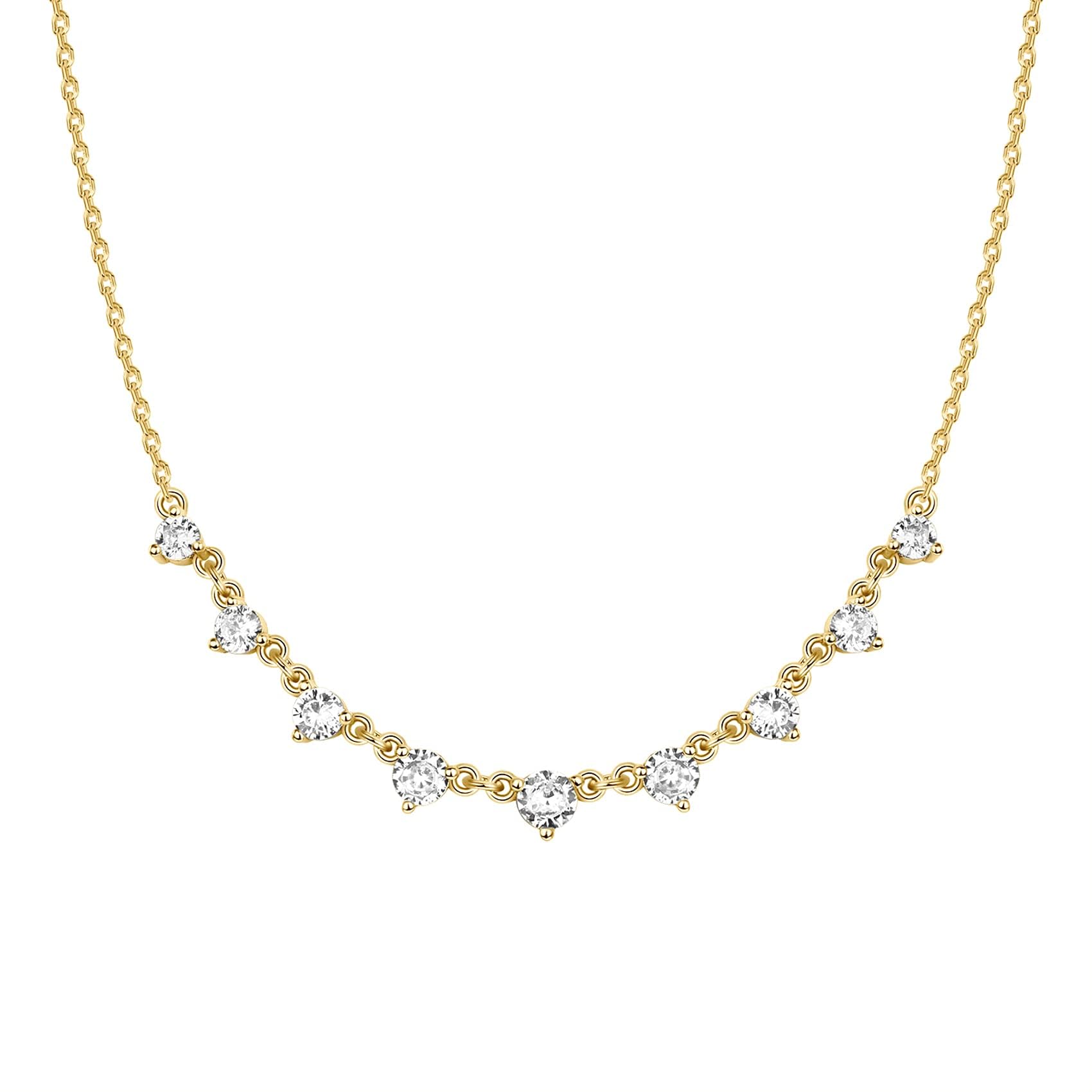 PAVOI14K Gold Plated Station Necklace - Simulated Diamond BTY Layering Necklaces - Womens CZ Chain