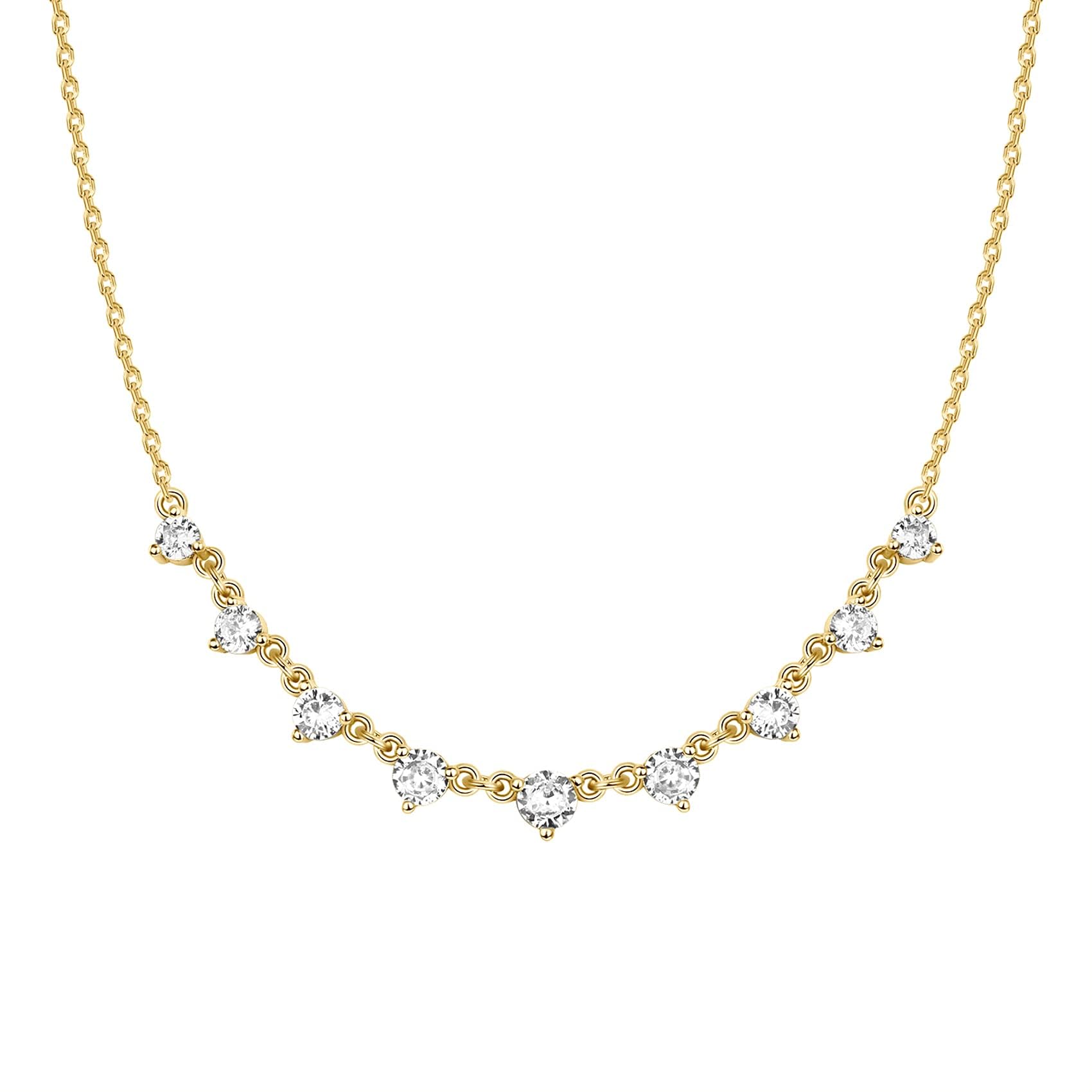 PAVOI14K Gold Plated Station Necklace | Simulated Diamond BTY Necklace | Womens CZ Chain Necklace | Layering Necklaces