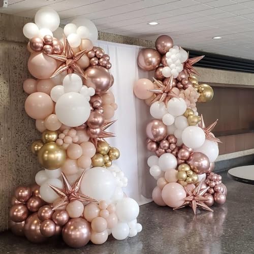 Image of Rose Gold Balloons Arch Kit, 140Pcs Metalic Rose Gold Metallic Gold White Pink with Confetti Balloons for Bridal Shower Baby Shower Bachelorette Birthday Wedding Girl Anniversary Decorations