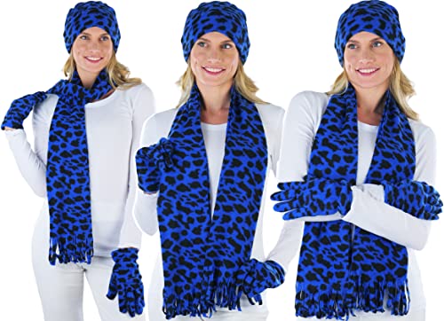 ToBeInStyle Women’s 3-Piece Fleece Polyester Animal Print Scarf, Gloves & Hat3