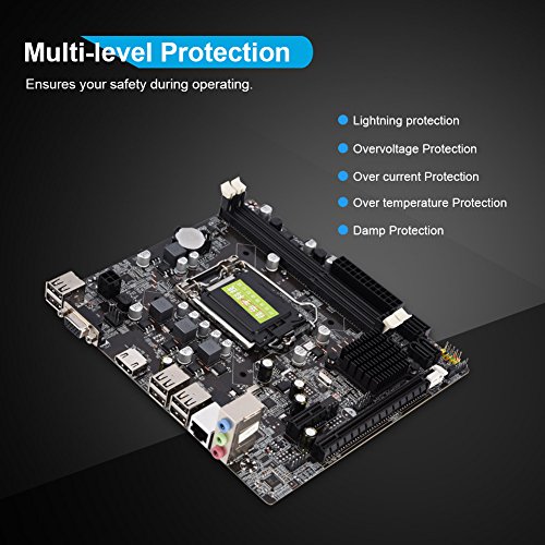 Kafuty Scheda Madre Intel H61 LGA 1155, PCI-E SATA2.0 Motherboard per Socket LGA 1155 DDR3 1600/1333/1066 MHZ, Supporto Mainboard/Mixer/Disco rigido -  4* USB2.0 / HDMI/VGA/MicroATX
