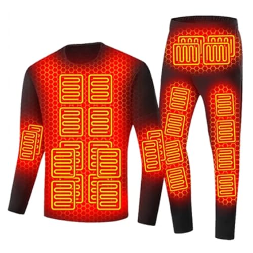 DUWEIKE Men Heated Thermal Underwear Set 28 Areas USB Electric Heating Clothing Winter Ski Jacket Long Johns Pants,Black,4XL