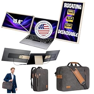 ELK Extensor de pantalla dual para laptop de 15.6 pulgadas, bolsa para laptop y kit de limpieza incluidos, FHD 1080P IPS, extensor de monitor desmontable y ajustable, con altavoces, compatible con Mac