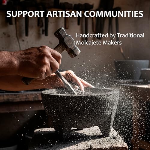 Image of Molcajete 7 in Mexican, Handmade with Natural Volcanic Stone, Artisanal Kitchen Utensil for Grinding with Pores for Crushing, Specially Designed for Grinding Spices, Sauces, and Guacamole