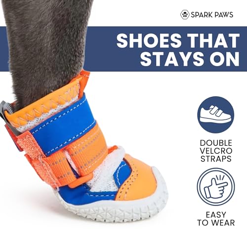 Image of Spark Paws Dog Shoes for Large Small Medium Dogs Breathable Dog Booties for Hiking, Summer Hot Pavement Paw Protectors for Non Slip Rubber Dog Boots for Outdoor (Orange Blue, Size 5)