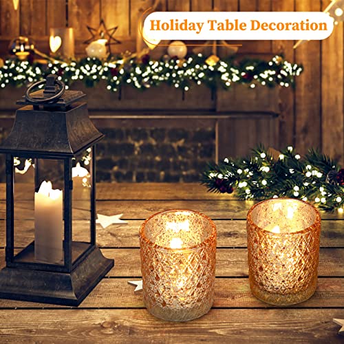 Qucover Gold Votive Candle Holders 12, Gold Mercury Glass Votives, Vintage Glass Tealight Candle Holders For Wedding Christmas Table Decor, 2.56X2.17 Inch #TOP5