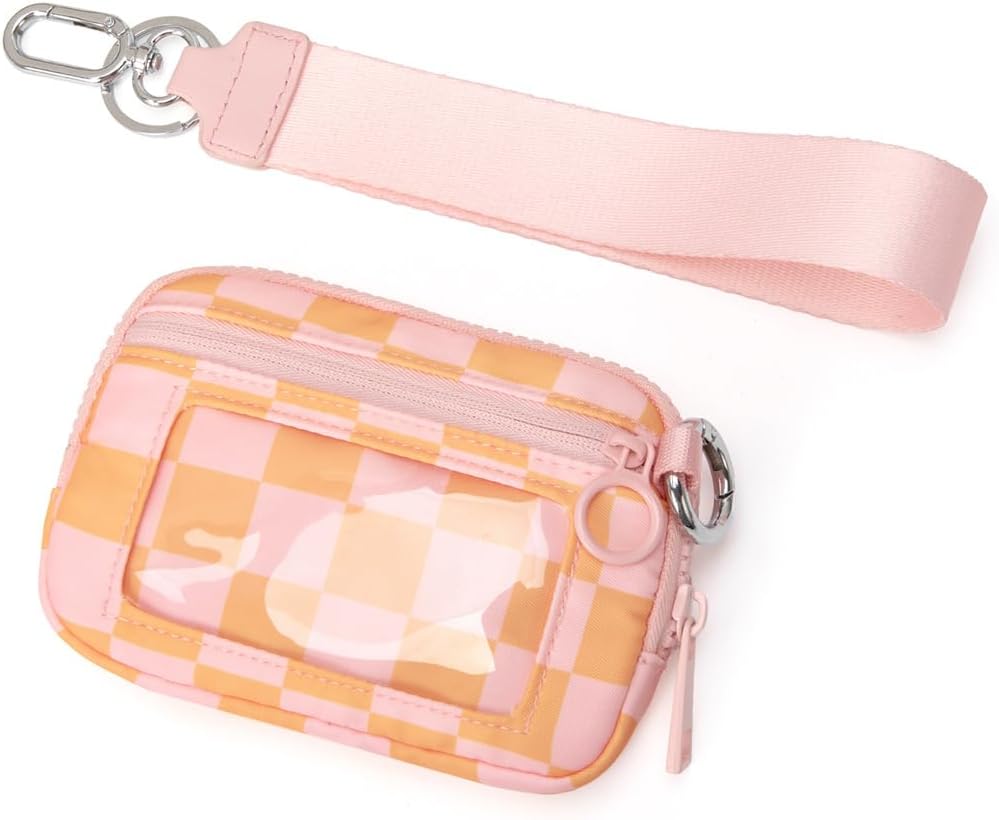 Fashion Small Checkered Crossbody Bag Wristlet wallets for women Nylon Quilted Wallet with 4 Zippers