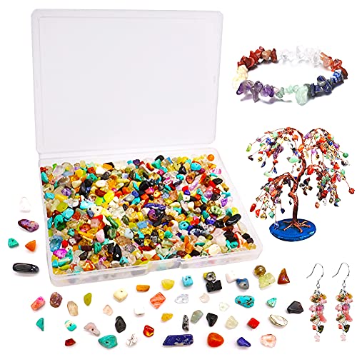 800PCS Crystals Chip Stone Beads,Multicolor Gemstones Beads,Crystal Loose Rocks Bead Hole with Plastic Box for Earrings Making,Necklace,DIY Art Crafts,Jewelry Ring,Bracelets Making