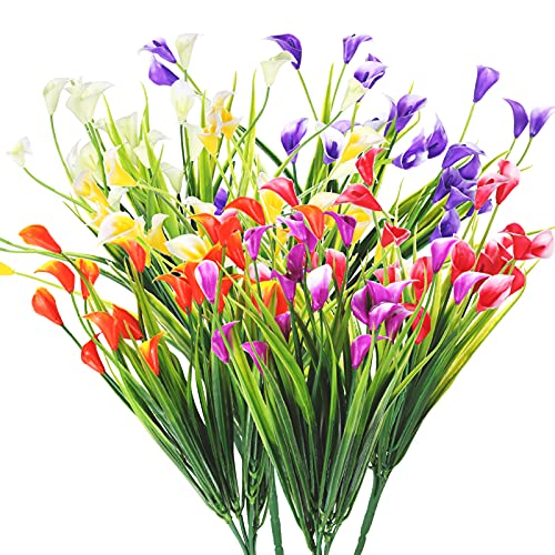 OmldggrÂ 6 Pieces Artificial Calla Lily Flowers Artificial Greenery Flowers Plastic Flowers Faux Calla Lily Artificial Plants OutdoorÂ for Home Garden Decoration (6 Colors)