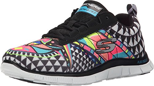 Skechers Sport Women's Flex Appeal Fashion Sneaker,Black Rainbow,8 M US