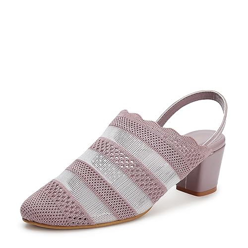 Image of Marc Loire Women's Knitted Round Toe Block Heel Mules for Casual and Formal Wear