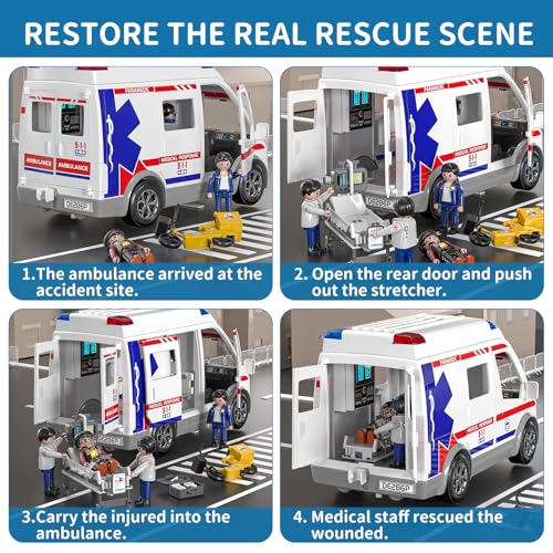 Temi DB-108 Ambulance Toy For Kids 3 4 5 6 7 8 Years Old Friction Powered Truck With Light And Sound Emergency Vehicle Toys thumb #5