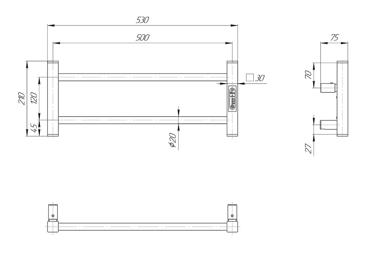Elna Biały kompaktowy grzejnik na ręczniki, 35 W, elektryczny 210 x 530 mm, montaż na ścianie, mini grzejnik do kuchni, biura, pokoju gościnnego, z timerem i termostatem, IP44, designerskie ogrzewanie