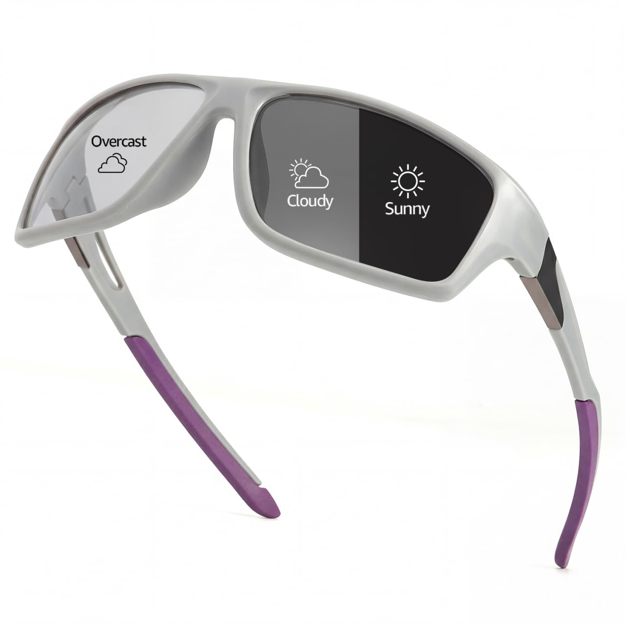 Myiaur Photochromic Cycling Glasses for Men，Polarised UV400 Protection, Rectangular Frame，Ideal for Driving, Outdoor Sports & Everyday Use