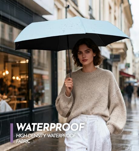 Image of LILAC Mini Travel Umbrella for Rain - 43 inch Large Coverage Small Compact Umbrella, Reinforced Strong Frame, Lightweight Portable Parasol with UPF 100+ UV Protection, Gifts for Adults, Seniors & Students