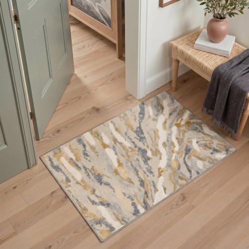 BEIMO 2x3 Abstract Greige Gold Area Rug, Washable Non Slip Mat for Entryway