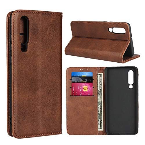 SunYoo for Huawei P30 Case,Cowhide Pattern Leather Magnetic Book Wallet Case Stand Holder Flip Cover with Card Slots/Cash Compartment for Huawei P30(6.1 inch)-Dark Brown