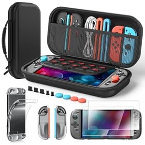 Accessories for Nintendo Switch 2 2025, Portable Hard Shell Carrying Case with 2 HD Screen Protectors (7.9 Inch), TPU Protective Skin, Dust Plugs Kit, 4 Thumb Grips – Switch 2 Accessories Bundle