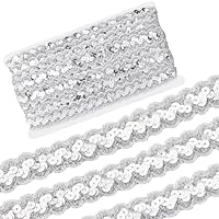 CABODYALS 13 m Silberner Paillettenbesatz Funkelnde Polyester Pailletten Spitzenstreifen Gewellte Flache Paillettenperlen Stoff Glitzernde Häkelbänder Zum Nähen Herstellen von Hochzeitsdekor Kleidungs