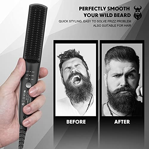 VIKICON Beard Straightener, 30s Quick Heated Beard Brush, Mini Heating Straightening Comb for Men, Ionic/Lightweight/Fast/Anti-scalding Hot Hair Brush for Styling Long&Short Beard