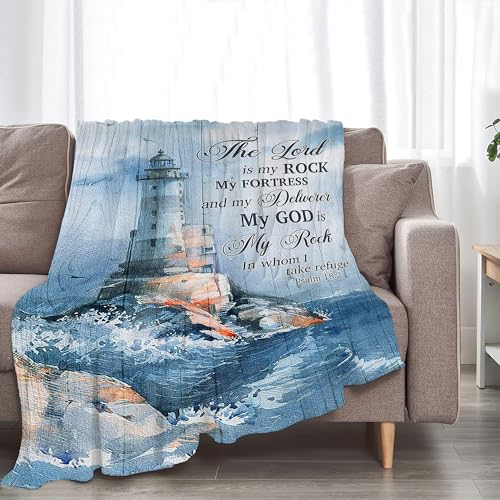 Christian Nautical Blanket for Girl Women Lighthouse Scripture Bible Verse Throw Blanket Soft Cozy Warm Fuzzy Fleece Ocean Theme Decor… – Ansicht 4