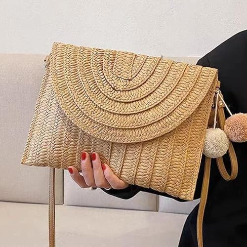 Women's Summer Straw Braided Crossbody Bag, Shoulder Straps Woven Beach Vacation Handbag Handmade Wallet Purse3