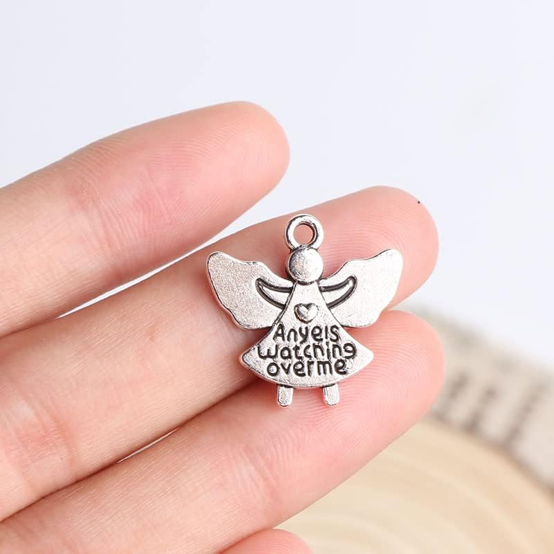 Miniatura 2 de Opexicos 50 dijes antiguos de ángeles plateados que miran sobre mí, accesorios hechos a mano para hacer 0.748 x 0.748 in