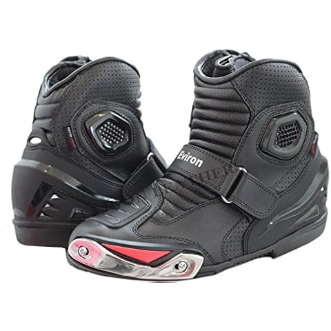 Short Style Ankle Motorcycle Leather Boots (Black, UK 9 / Euro 43) Cover