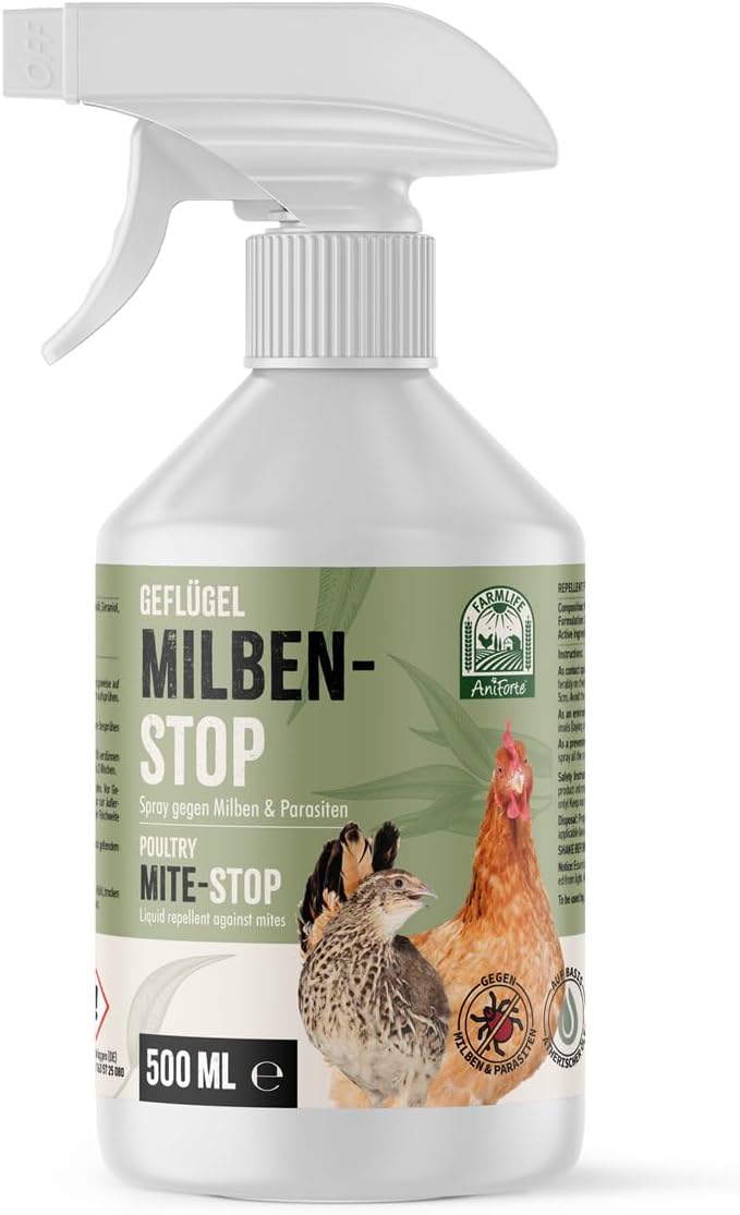AniForte mite spray for chicken & poultry 500ml - against mites & parasites, mite stop, environment spray & contact spray, for acute infestation & preventive measure, naturally effective